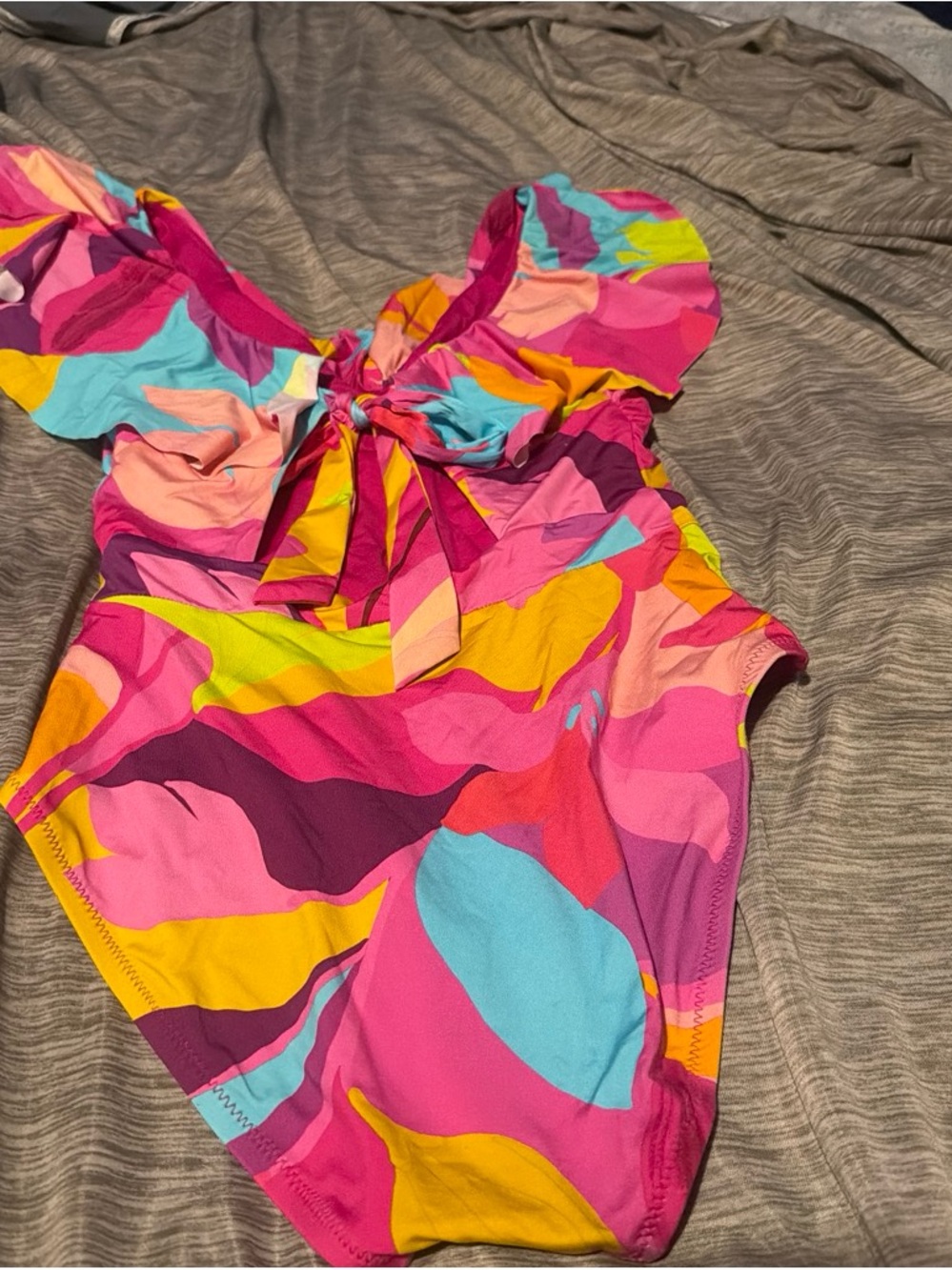 Trina Turk Pink Multi-Color Ruffle One-Piece Swim